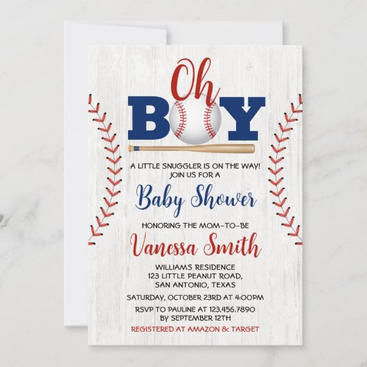 Uitnodiging tot Baby shower honkbal (Voorkant)