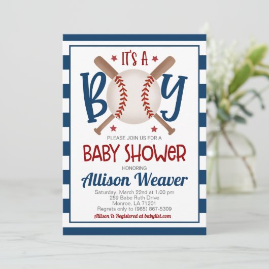 Uitnodiging tot Baby shower honkbal (Staand voorkant)