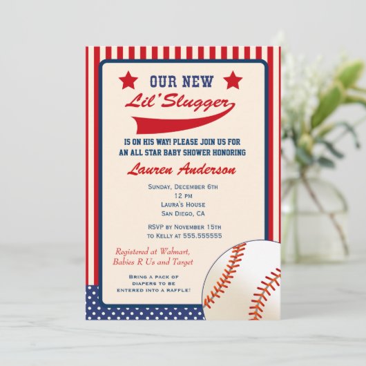 Uitnodiging tot Baby shower honkbal (Staand voorkant)