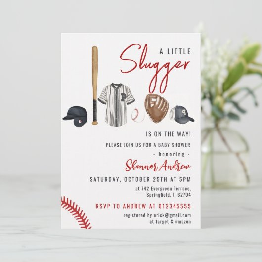 Uitnodiging tot Baby shower honkbal (Staand voorkant)