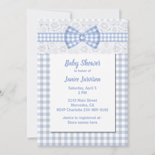Uitnodiging tot Baby shower in Gingham en Lace Cou (Voorkant)