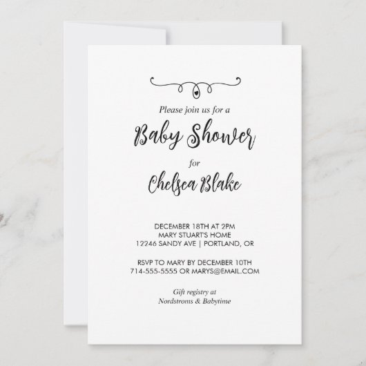 Uitnodiging tot Baby shower in zoete zwarte en wit (Voorkant)