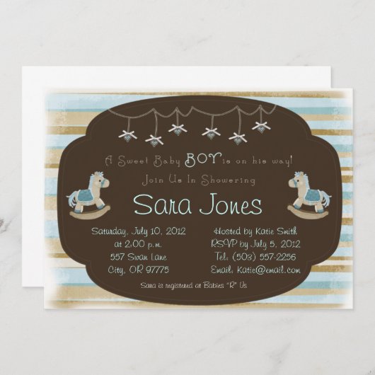 Uitnodiging tot baby shower - Jongen Blue Rocking  (Voorkant / Achterkant)
