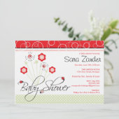 Uitnodiging tot baby shower - Ladybugs (Staand voorkant)