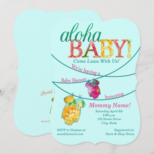  uitnodiging tot Baby shower Luau (Voorkant / Achterkant)