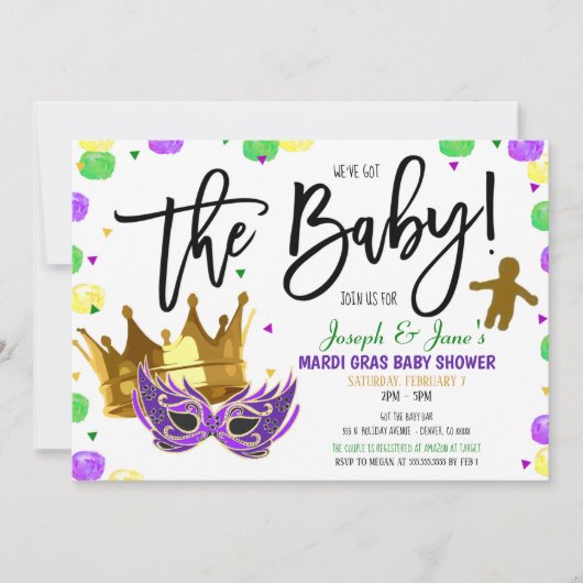 Uitnodiging tot Baby shower Mardi Gras (Voorkant)