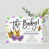 Uitnodiging tot Baby shower Mardi Gras (Staand voorkant)