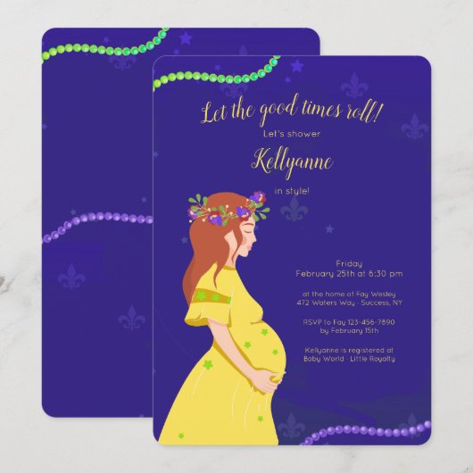 Uitnodiging tot Baby shower Mardi Gras (Voorkant / Achterkant)