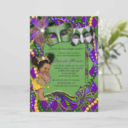 Uitnodiging tot Baby shower Mardi Gras (Staand voorkant)