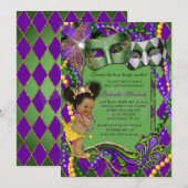Uitnodiging tot Baby shower Mardi Gras (Voorkant / Achterkant)