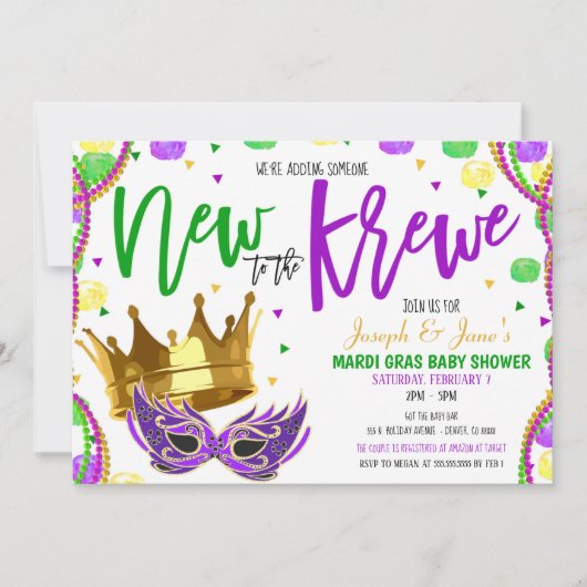 Uitnodiging tot Baby shower Mardi Gras (Voorkant)