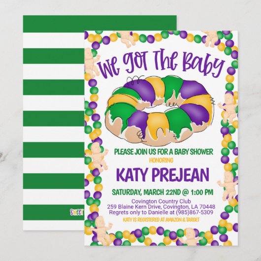 Uitnodiging tot Baby shower Mardi Gras (Voorkant / Achterkant)