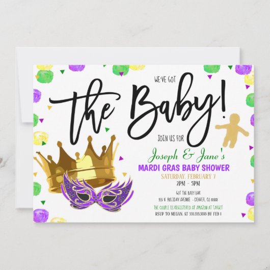 Uitnodiging tot Baby shower Mardi Gras (Voorkant)