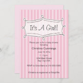 Uitnodiging tot Baby shower met fijne streep (roze (Voorkant / Achterkant)