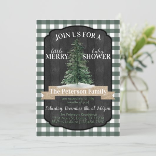 Uitnodiging tot Baby shower met kerstbomen (Staand voorkant)