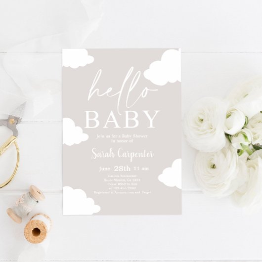 Uitnodiging tot Baby shower met minimalistische wo