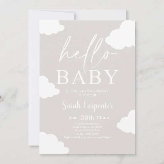 Uitnodiging tot Baby shower met minimalistische wo (Voorkant)