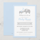 Uitnodiging tot Baby shower met olifant - blauw (Voorkant / Achterkant)