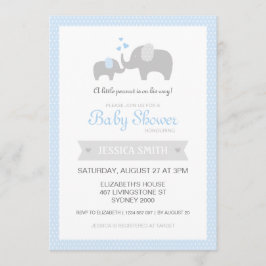 Uitnodiging tot Baby shower met olifant - blauw