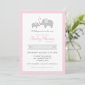 Uitnodiging tot Baby shower met olifant - Roze (Staand voorkant)