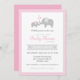 Uitnodiging tot Baby shower met olifant - Roze