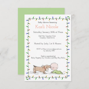 Uitnodiging tot Baby shower met puppy- en kerstver