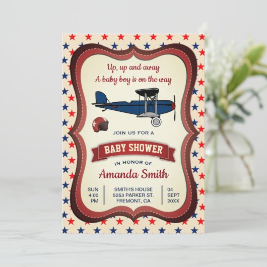 Uitnodiging tot Baby shower met  retro (Staand voorkant)