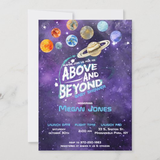 Uitnodiging tot Baby shower met ruimtevaarttechnol (Voorkant)