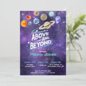 Uitnodiging tot Baby shower met ruimtevaarttechnol (Staand voorkant)