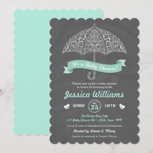 Uitnodiging tot baby shower met Umbrella (Voorkant / Achterkant)