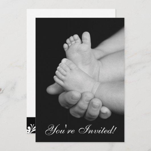 Uitnodiging tot Baby shower met zwarte & witte Bab (Voorkant / Achterkant)