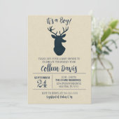 Uitnodiging tot Baby shower Navy Deer (Staand voorkant)