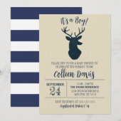 Uitnodiging tot Baby shower Navy Deer (Voorkant / Achterkant)