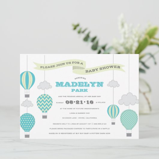 Uitnodiging tot Baby shower omhoog en weg (Staand voorkant)