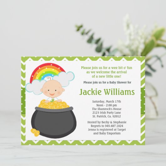 Uitnodiging tot Baby shower op St Patricks Day (Staand voorkant)