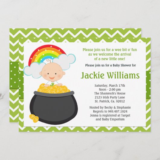 Uitnodiging tot Baby shower op St Patricks Day (Voorkant / Achterkant)