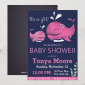 Uitnodiging tot Baby shower op walvis (meisje) (Voorkant / Achterkant)