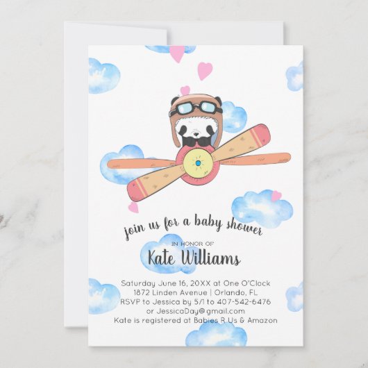 Uitnodiging tot Baby shower Panda Pilot (Voorkant)