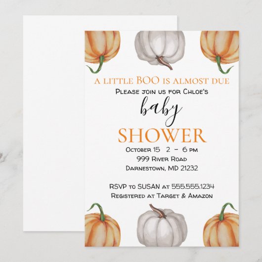 Uitnodiging tot baby shower, pompoen, Herfst, jong (Voorkant / Achterkant)