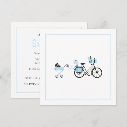Uitnodiging tot baby shower - Rijwielen en Baby (Voorkant / Achterkant)