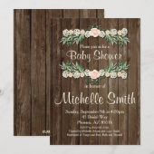 Uitnodiging tot Baby shower, Roos, Floral (Voorkant / Achterkant)