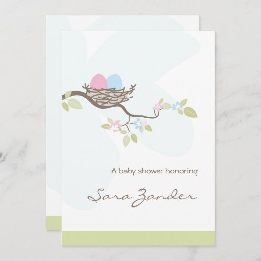 Uitnodiging tot baby shower - Roze en blauwe tweek (Voorkant / Achterkant)