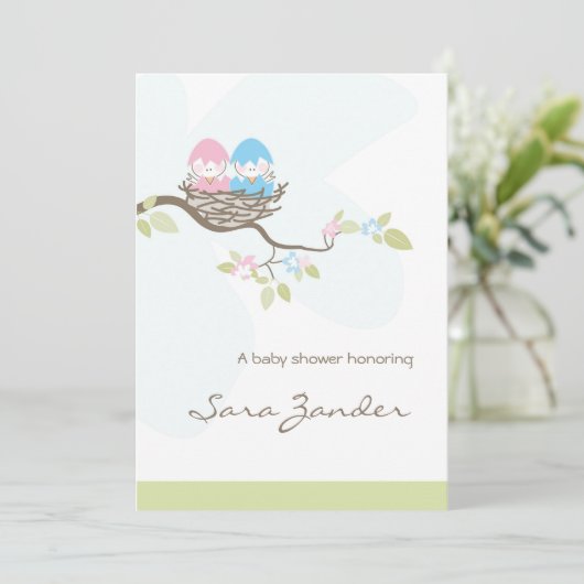 Uitnodiging tot baby shower - Roze en blauwe tweel (Staand voorkant)