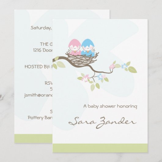 Uitnodiging tot baby shower - Roze en blauwe tweel (Voorkant / Achterkant)