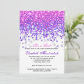 uitnodiging tot baby shower | Roze en Paarse glitt (Staand voorkant)