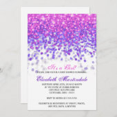 uitnodiging tot baby shower | Roze en Paarse glitt (Voorkant / Achterkant)