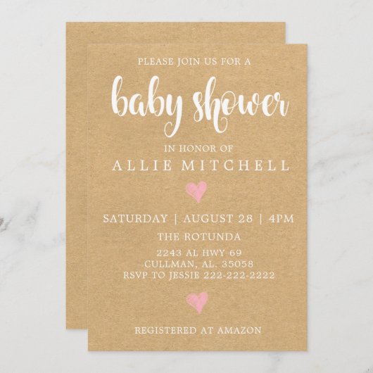 Uitnodiging tot Baby shower Rustic (Voorkant / Achterkant)