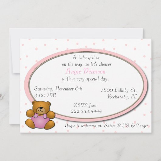 Uitnodiging tot baby shower Teddy Bear (Voorkant)