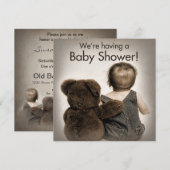 Uitnodiging tot baby shower - Teddy Bear en Baby (Voorkant / Achterkant)
