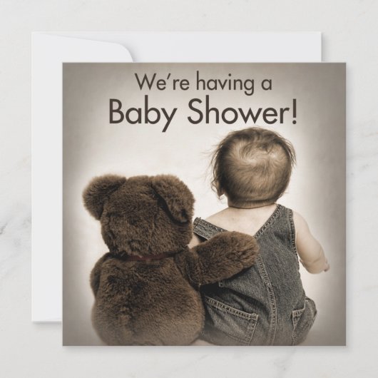 Uitnodiging tot baby shower - Teddy Bear en Baby (Voorkant)